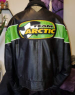 Team Arctic Cat Racing Black And Green Leather Jacket