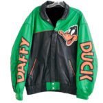 Vintage 90s Looney Tunes Daffy Duck Leather Jacket Front