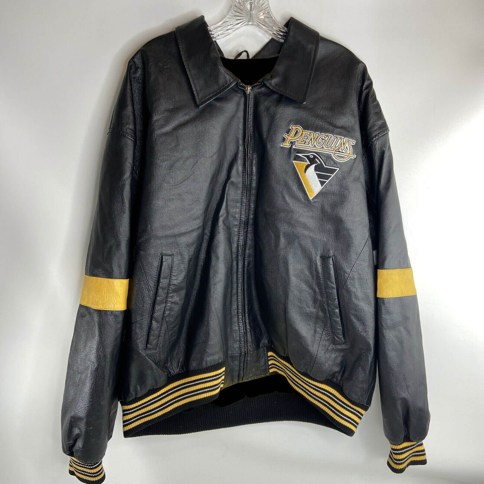 Vintage Black Pittsburgh Penguins Leather Jacket