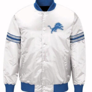 White Detroit Lions NFL Team Satin Jacket