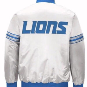 White Detroit Lions NFL Team Satin Jacket