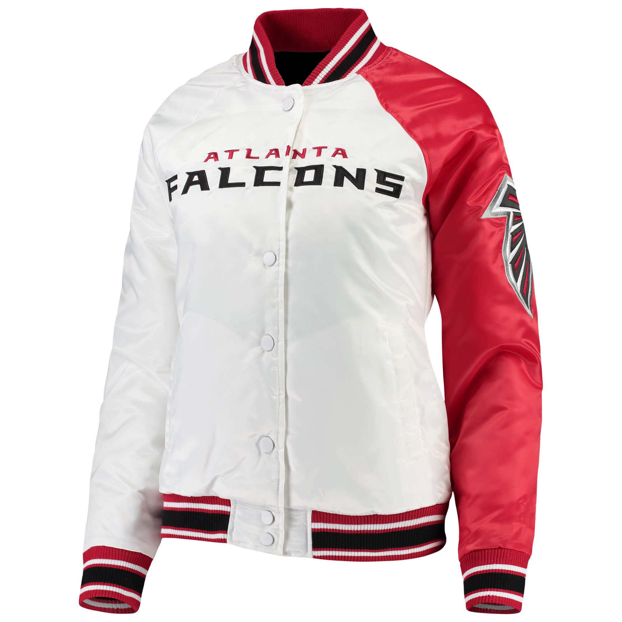 Atlanta Falcons White And Red NFL Satin Jacket (1) Atlanta Falcons White And Red NFL Satin Jacket