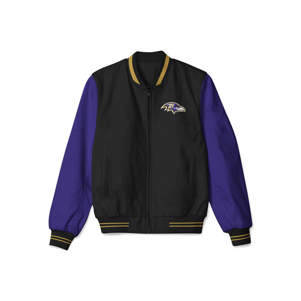Baltimore Ravens NFL Black And Purple Bomber Jacket (1) Baltimore Ravens NFL Black And Purple Bomber Jacket