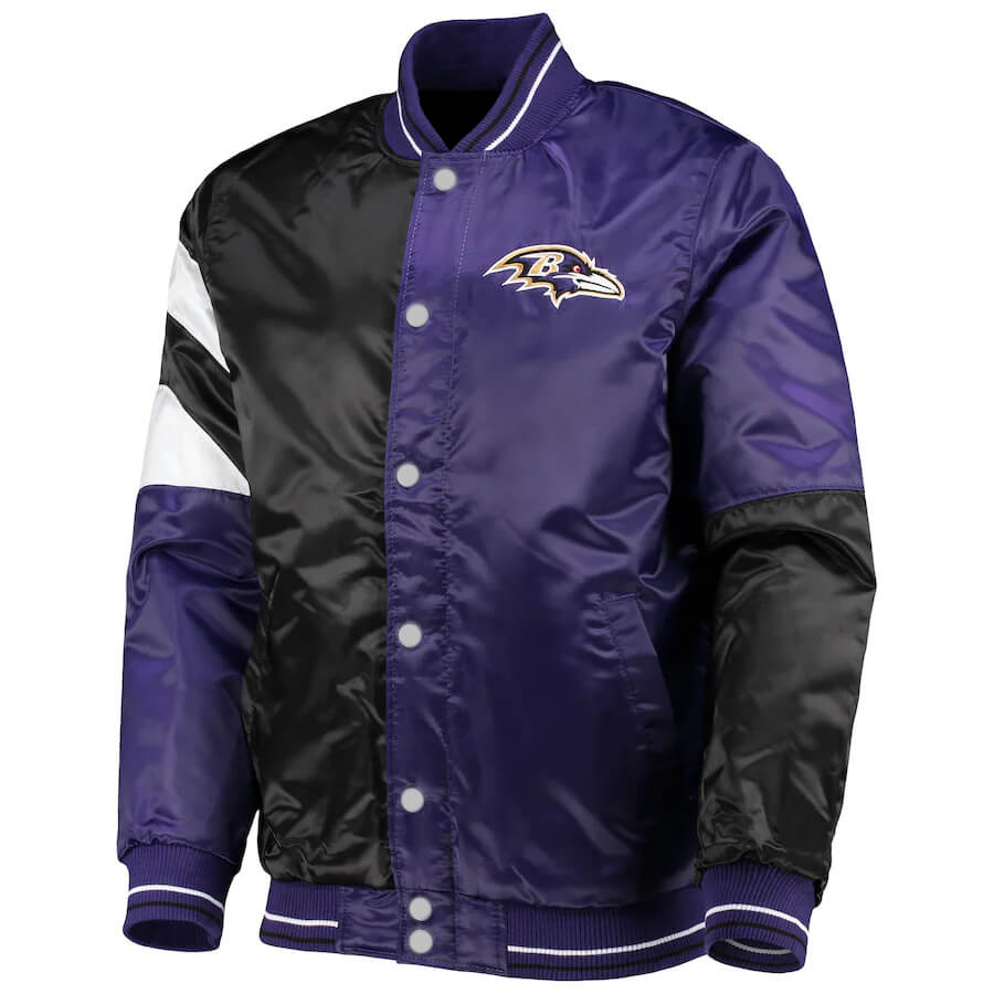 Baltimore Ravens NFL Tricolor Satin Jacket (1) Baltimore Ravens NFL Tricolor Satin Jacket