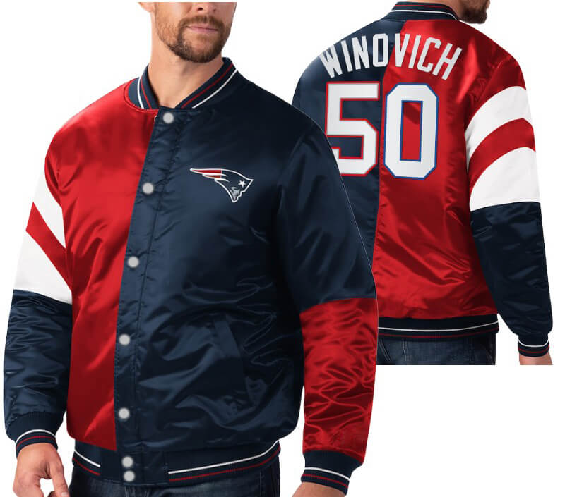 Chase Winovich 50 New England Patriots NFL Satin Jacket (1) Chase Winovich 50 New England Patriots NFL Satin Jacket