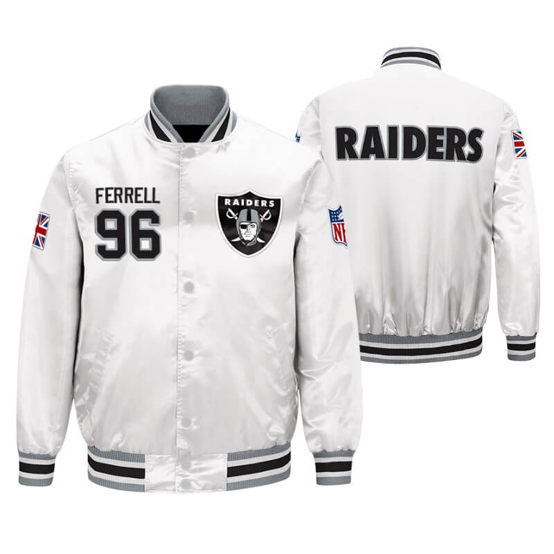 Clelin Ferrell 96 Oakland Raiders NFL White Satin Jacket (1) Clelin Ferrell 96 Oakland Raiders NFL White Satin Jacket