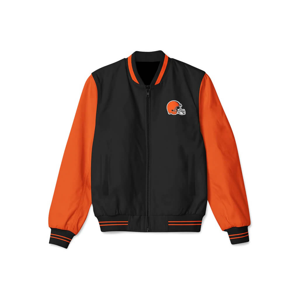 Cleveland Browns Black And Orange NFL Bomber Jacket (1) Cleveland Browns Black And Orange NFL Bomber Jacket Front