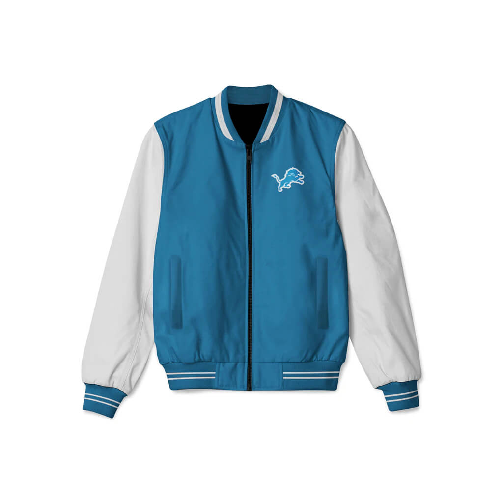 Detroit Lions NFL Blue And White Bomber Jacket (1) Detroit Lions NFL Blue And White Bomber Jacket