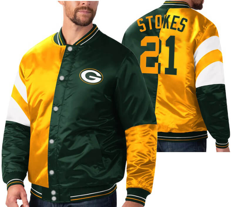 Eric Stokes 21 Green Bay Packers NFL Satin Jacket (1) Eric Stokes 21 Green Bay Packers NFL Satin Jacket