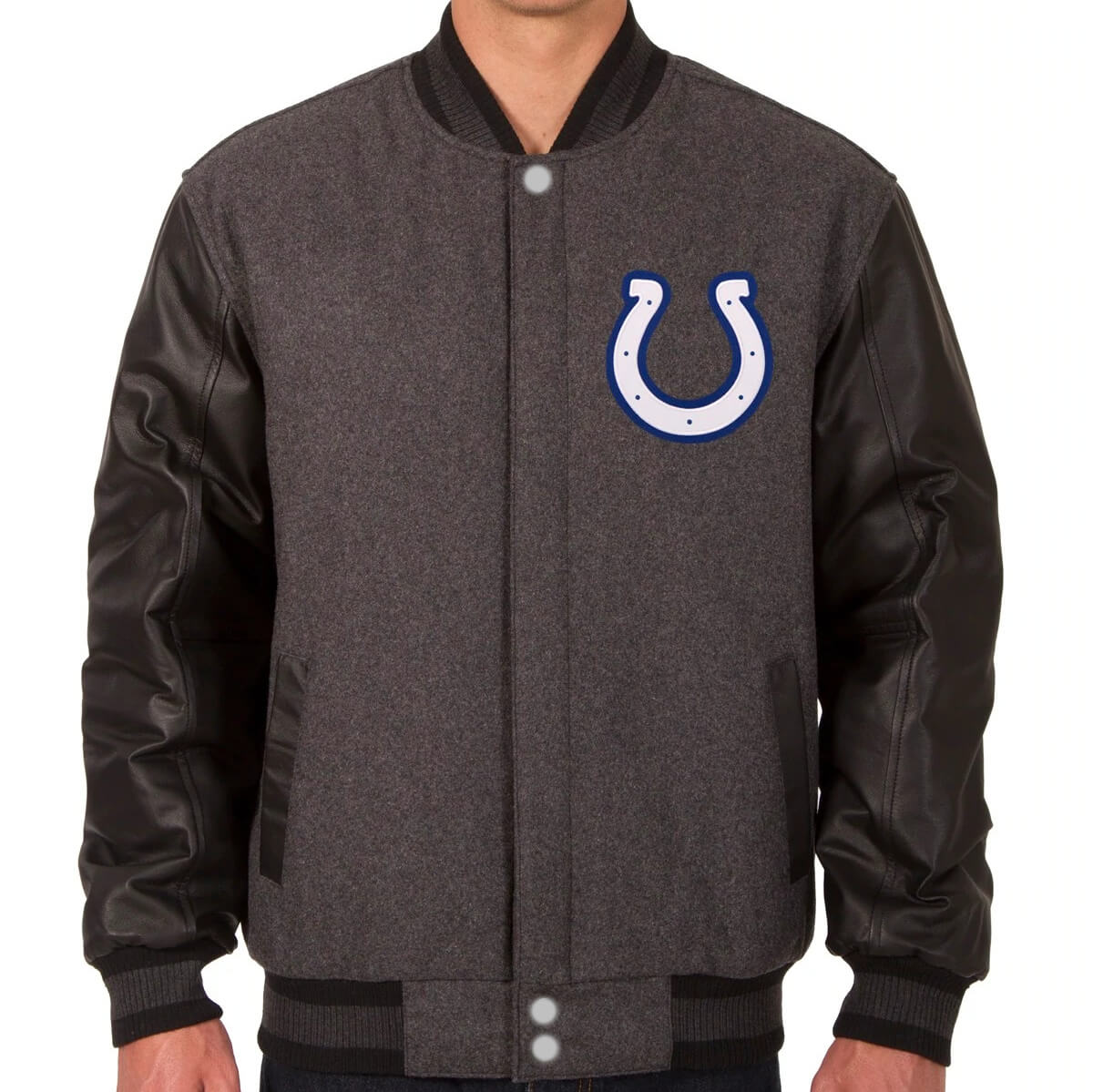 Indianapolis Colts NFL Gray And Black Varsity Jacket (1) Indianapolis Colts NFL Gray And Black Varsity Jacket