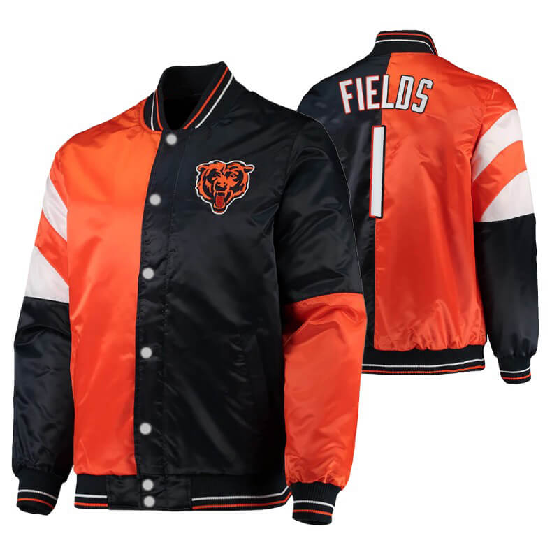 Justin Fields 1 Chicago Bears NFL Satin Jacket (1) Justin Fields 1 Chicago Bears NFL Satin Jacket