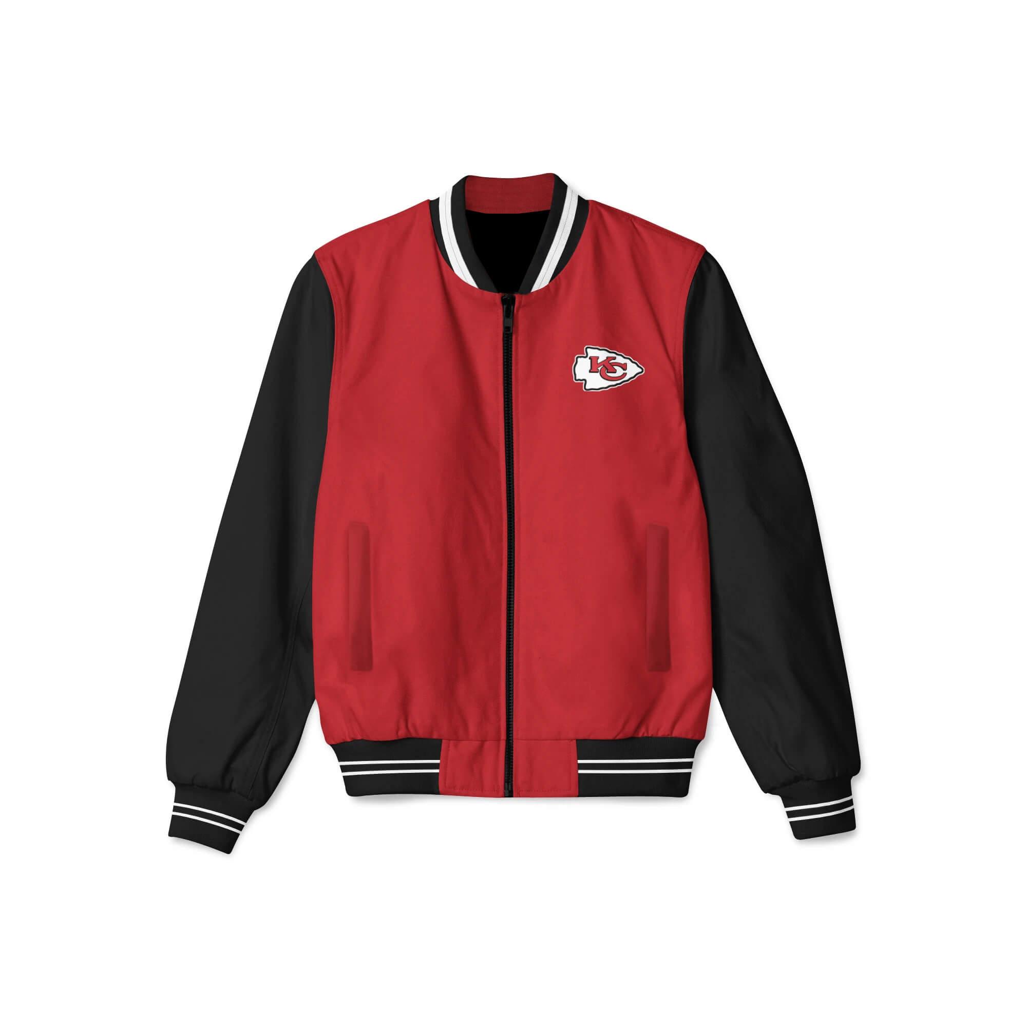 Kansas City Chiefs Red And Black Bomber Jacket (1) Kansas City Chiefs Red And Black Bomber Jacket Front