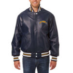 Los Angeles Chargers JH Design Navy Leather Jacket Front
