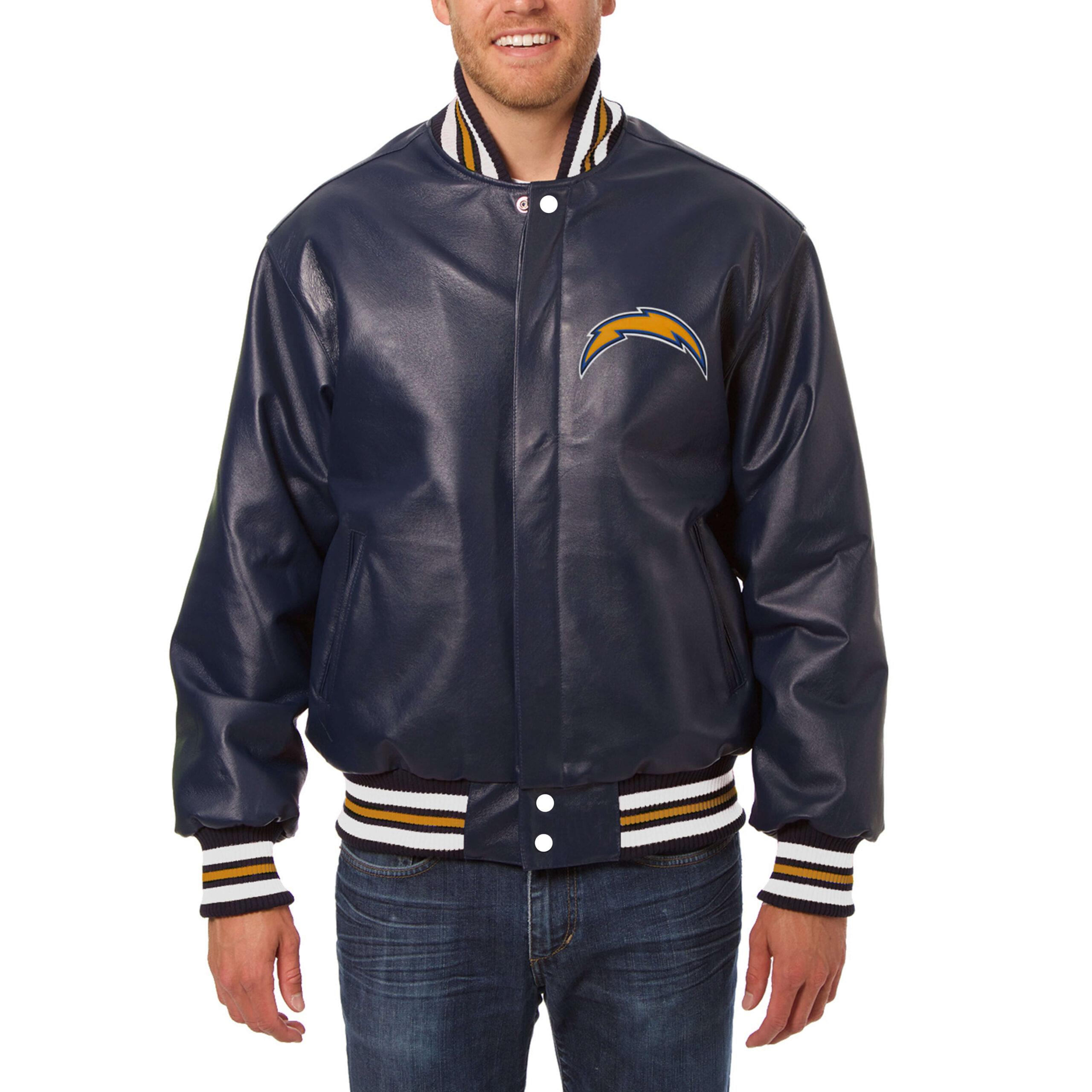 Los Angeles Chargers JH Design Navy Leather Jacket (1) Los Angeles Chargers JH Design Navy Leather Jacket Front