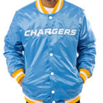 Los Angeles Chargers Light Blue Satin Jacket Front