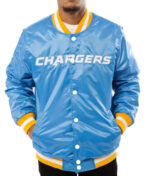 Los Angeles Chargers Light Blue Satin Jacket Front