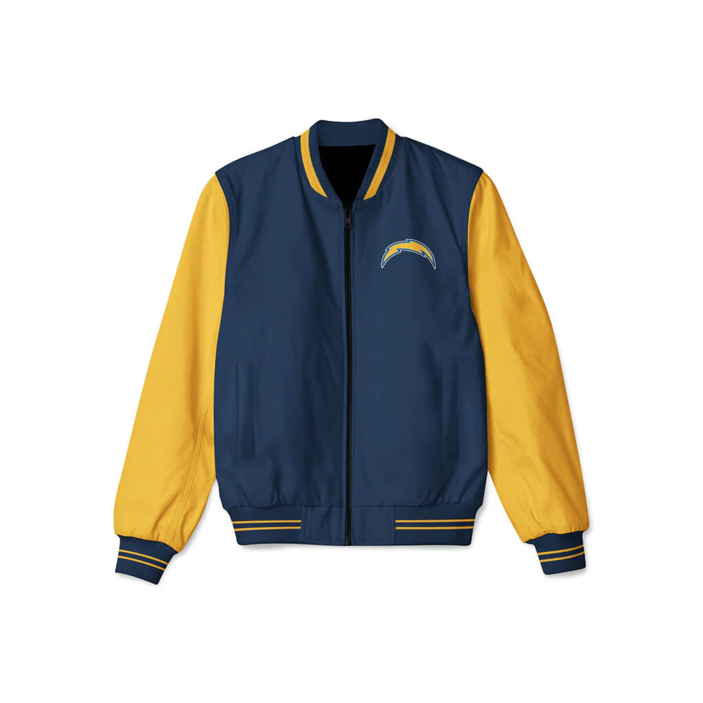 Los Angeles Chargers NFL Navy And Yellow Bomber Jacket (1) Los Angeles Chargers NFL Navy And Yellow Bomber Jacket