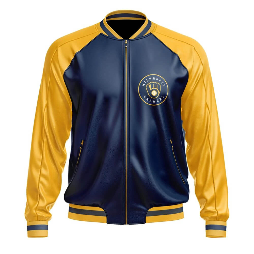 Milwaukee Brewers MLB Leather Bomber Jacket (1) Milwaukee Brewers MLB Leather Bomber Jacket