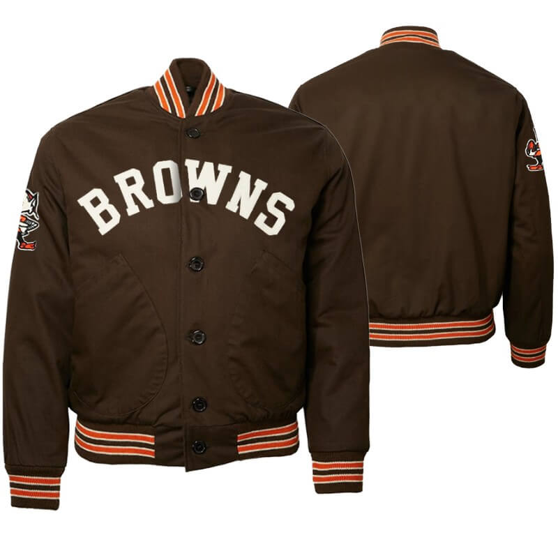 NFL Team Cleveland Browns 1950 Brown Satin Jacket (1) NFL Team Cleveland Browns 1950 Brown Satin Jacket
