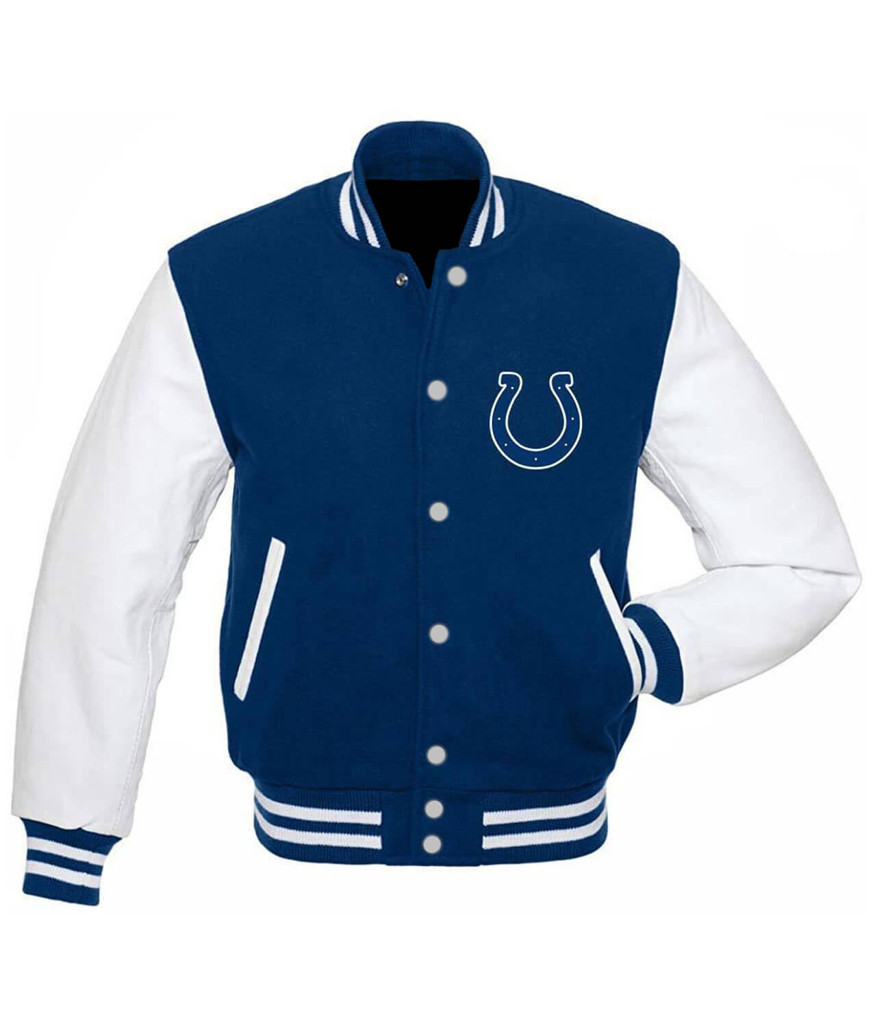 NFL Team Indianapolis Colts Blue And White Varsity Jacket (1) NFL Team Indianapolis Colts Blue And White Varsity Jacket