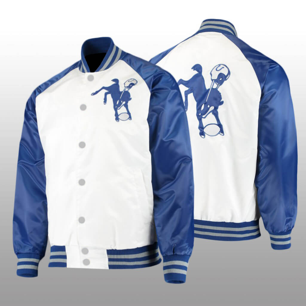 NFL Team Indianapolis Colts White And Royal Satin Jacket (1) NFL Team Indianapolis Colts White And Royal Satin Jacket