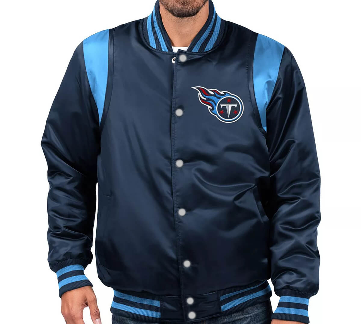 NFL Team Tennessee Titans Satin Snap Jacket (1) NFL Team Tennessee Titans Satin Snap Jacket