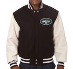New York Jets NFL Brown And White Varsity Jacket