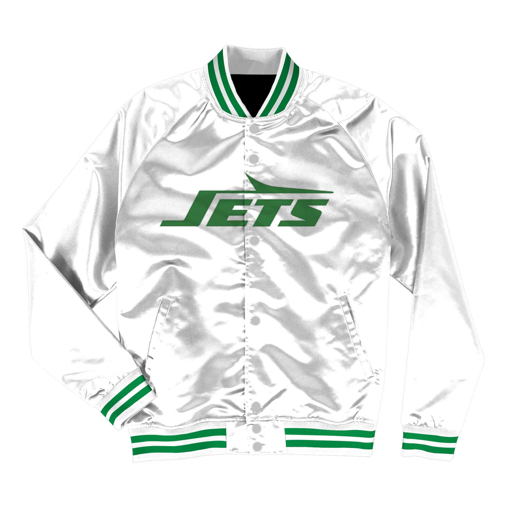 New York Jets NFL Team White Satin Jacket (1) New York Jets NFL Team White Satin Jacket