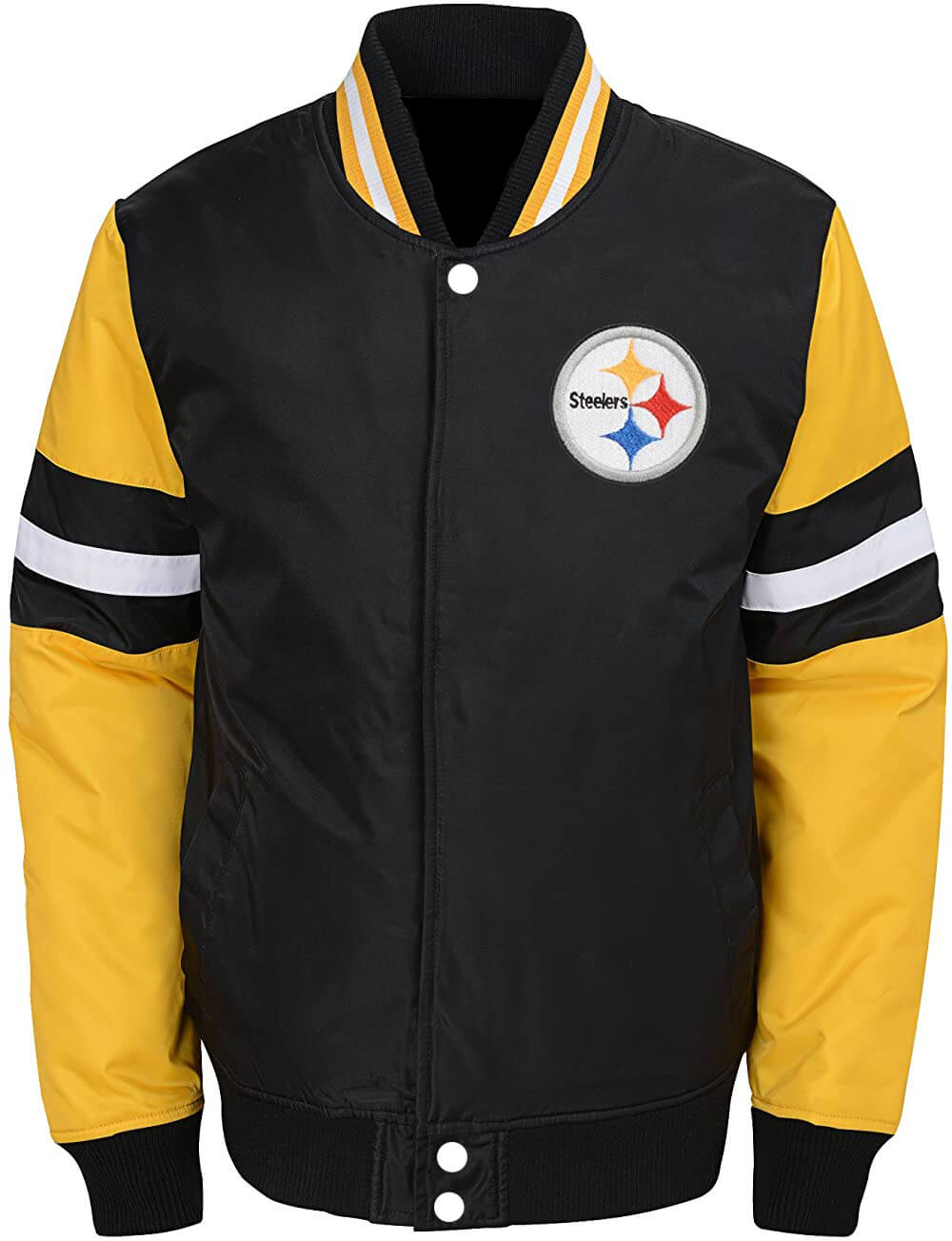 Pittsburg Steelers Black Yellow Bomber Jacket Front