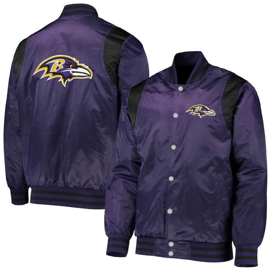 Purple Black Baltimore Ravens NFL Team Satin Jacket (1) Purple Black Baltimore Ravens NFL Team Satin Jacket