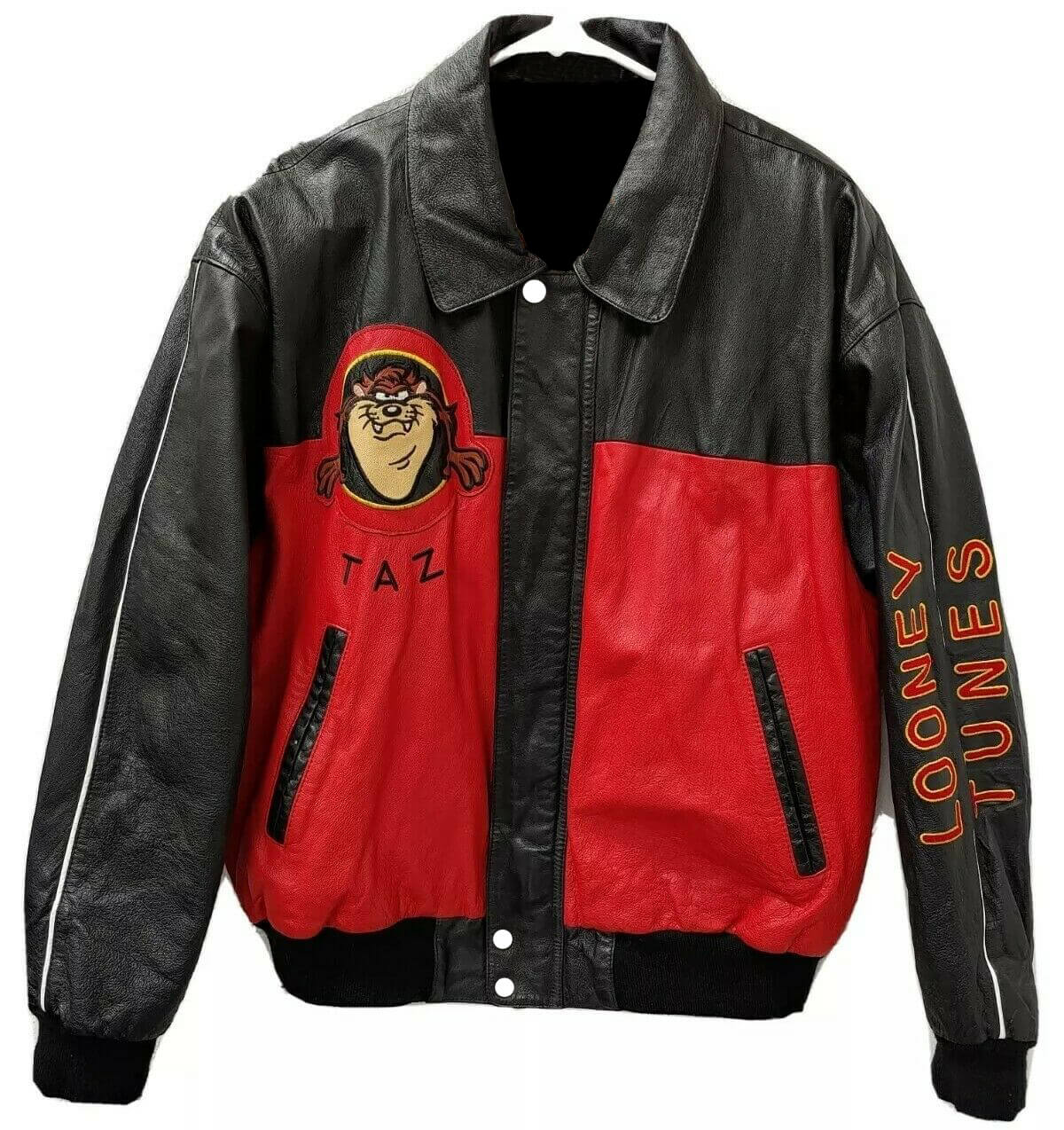 Rare Vintage Looney Tunes TAZ Leather Jacket (1) Rare Vintage Looney Tunes TAZ Leather Jacket Front