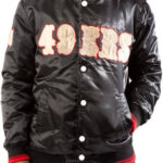 San Francisco 49ers Black NFL Satin Jacket Front