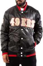 San Francisco 49ers Black NFL Satin Jacket Front