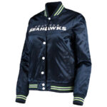 Seattle Seahawks College Navy Satin Jacket Front