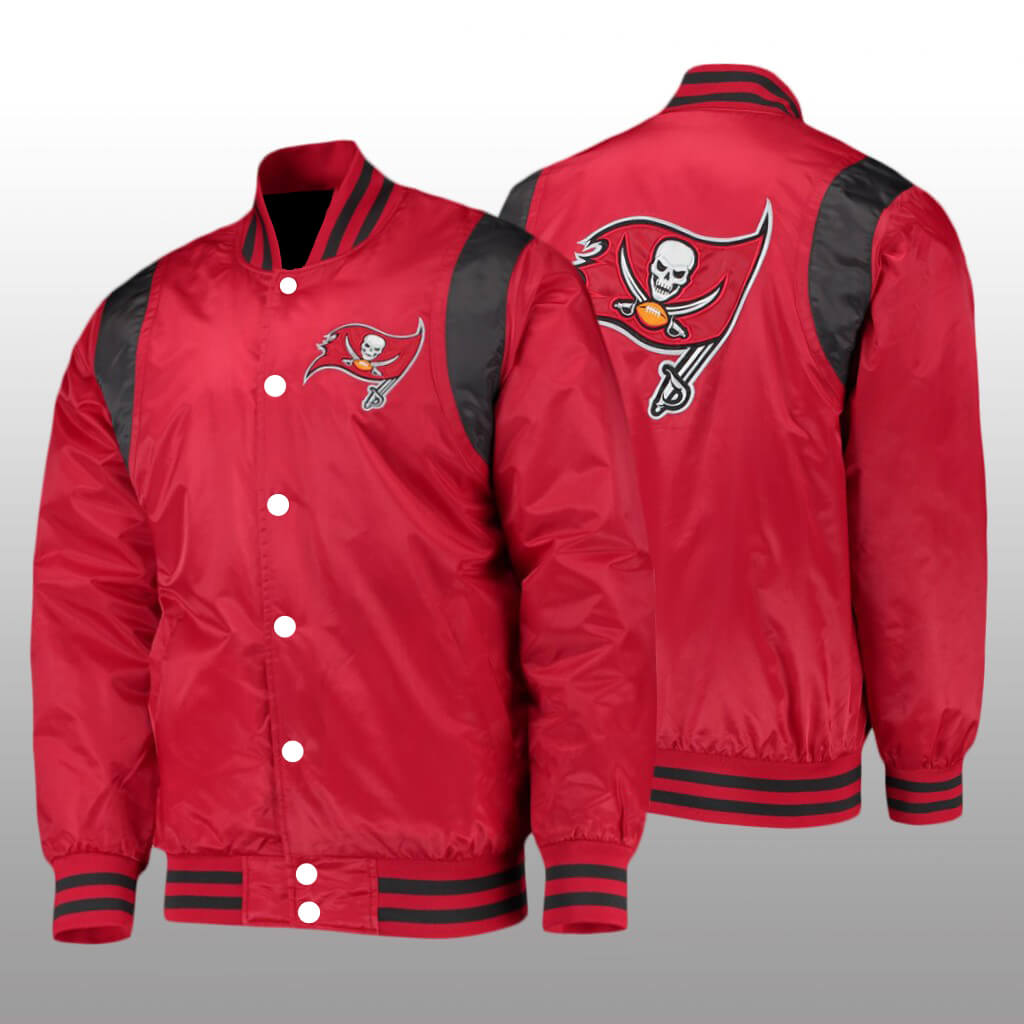 Tampa Bay Buccaneers Red Twill Satin Jacket (1) Tampa Bay Buccaneers Red Twill Satin Jacket Both