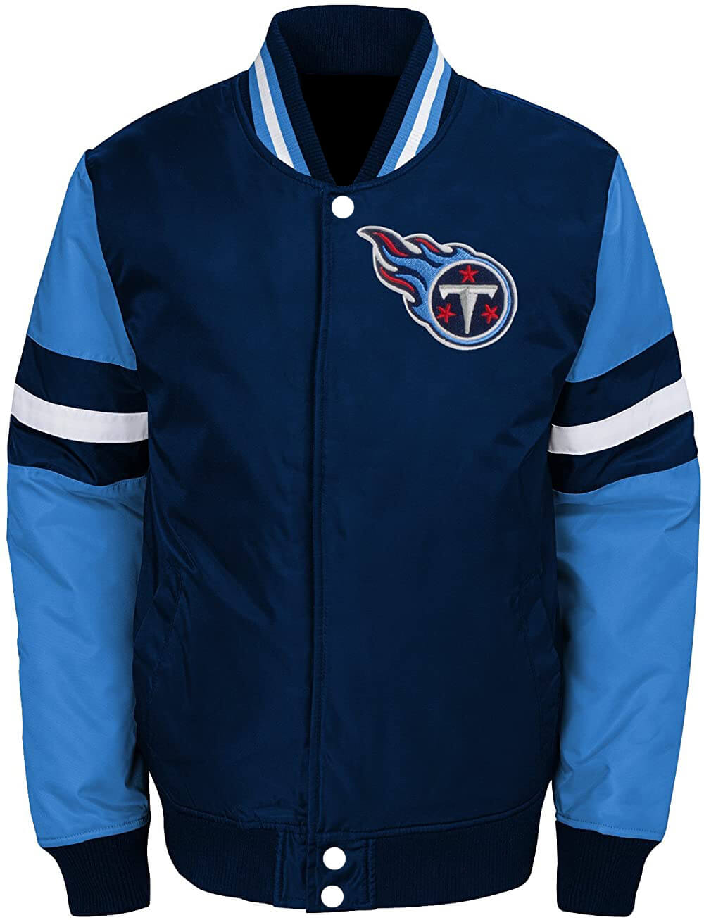 Tennessee Titans NFL Blue Bomber Jacket (1) Tennessee Titans NFL Blue Bomber Jacket Front