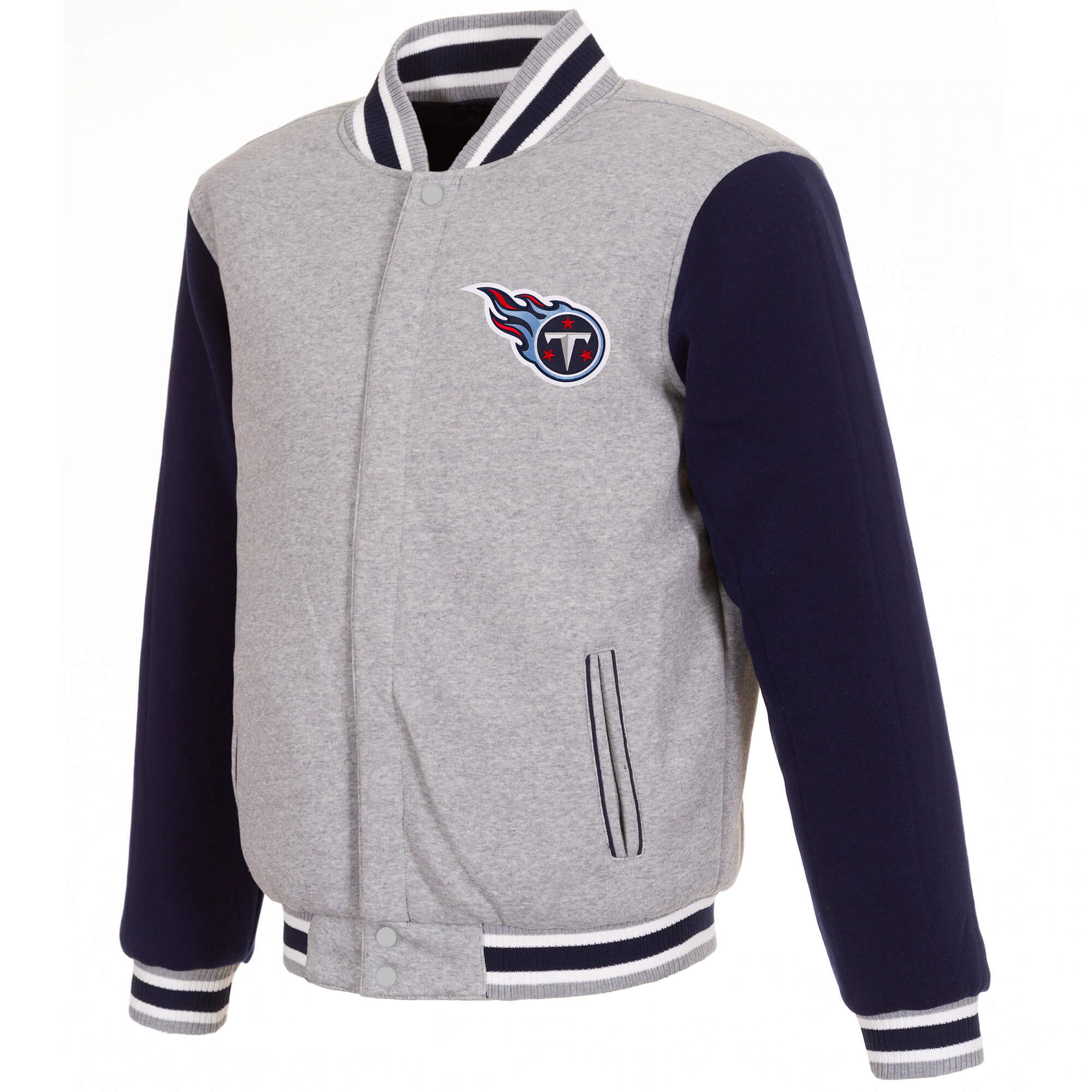 Tennessee Titans NFL Gray And Navy Varsity Jacket (1) Tennessee Titans NFL Gray And Navy Varsity Jacket