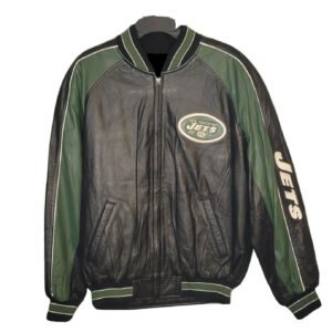 Vintage New York Jets NFL Black And Green Leather Jacket