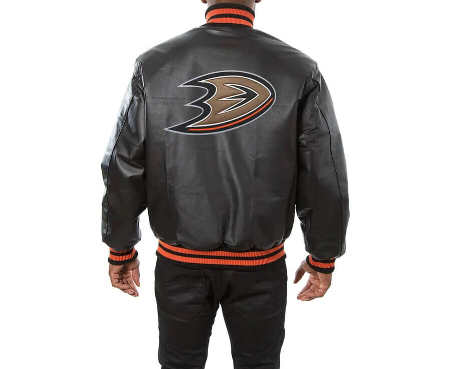 Anaheim Ducks Black Leather NHL Jacket (1) Anaheim Ducks Black Leather NHL Jacket