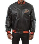 Anaheim Ducks Black Leather NHL Jacket