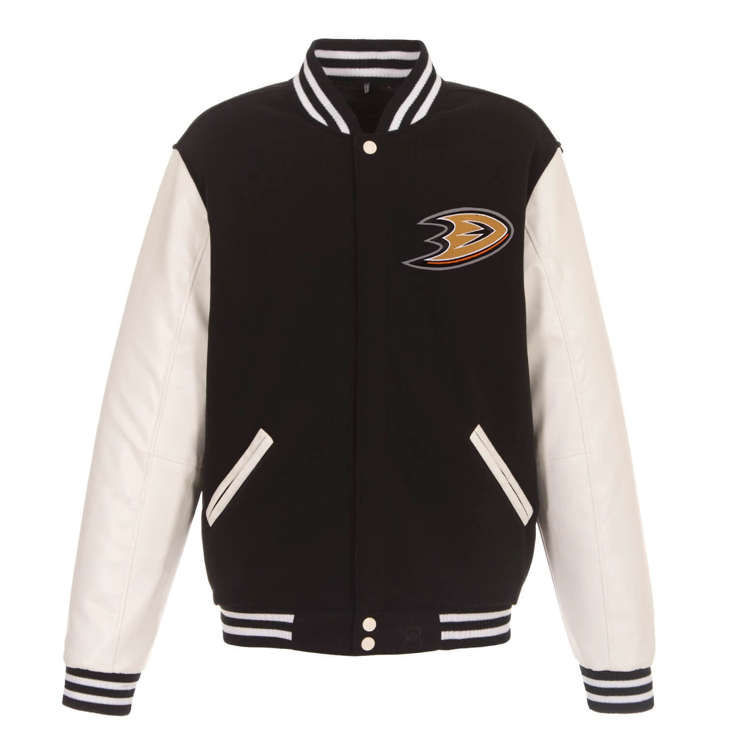 Wool/Leather Anaheim Ducks Varsity Black and Orange Jacket