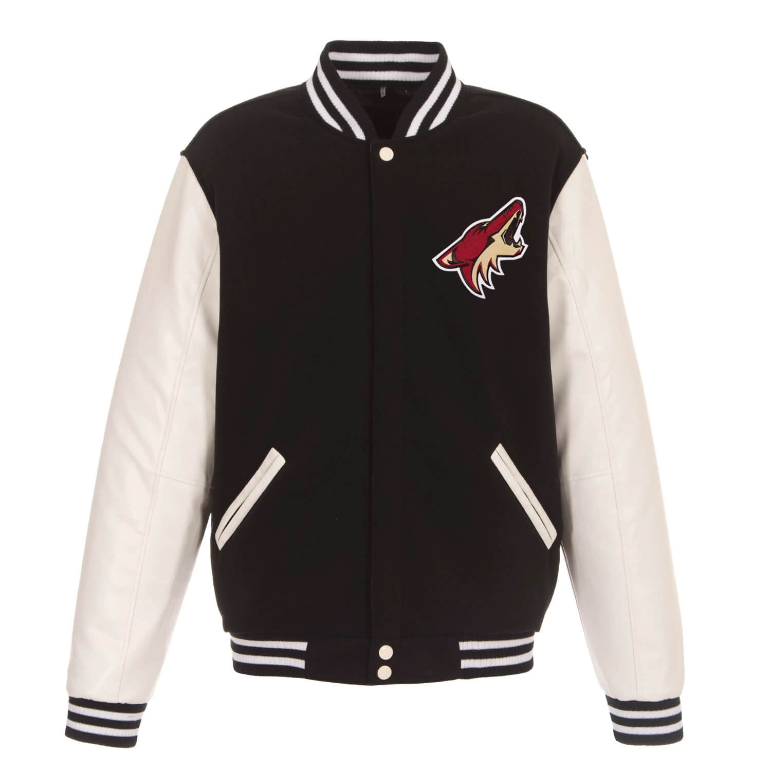 Arizona Coyotes Black White JH Design Varsity Jacket (2) Arizona Coyotes Black White JH Design Varsity Jacket