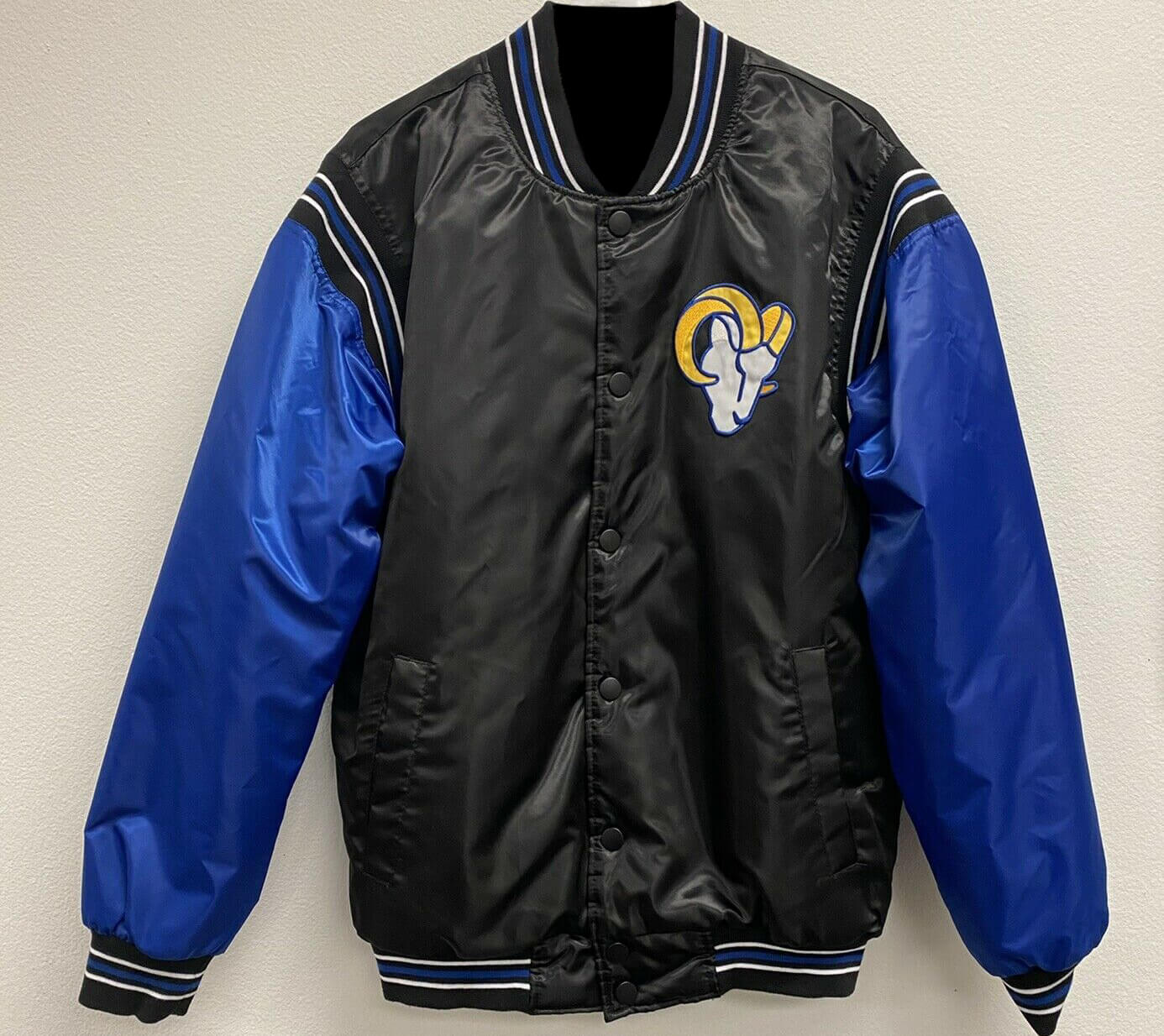 Black Blue Los Angeles Rams NFL Satin Jacket (1) Black Blue Los Angeles Rams NFL Satin Jacket