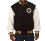 Black Boston Bruins Two Tone Wool Leather Jacket