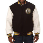 Black Boston Bruins Two Tone Wool Leather Jacket