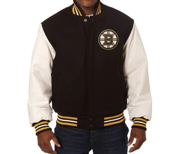 Black Boston Bruins Two Tone Wool Leather Jacket (1) Black Boston Bruins Two Tone Wool Leather Jacket