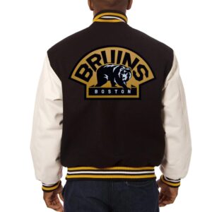 Black Boston Bruins Two Tone Wool Leather Jacket