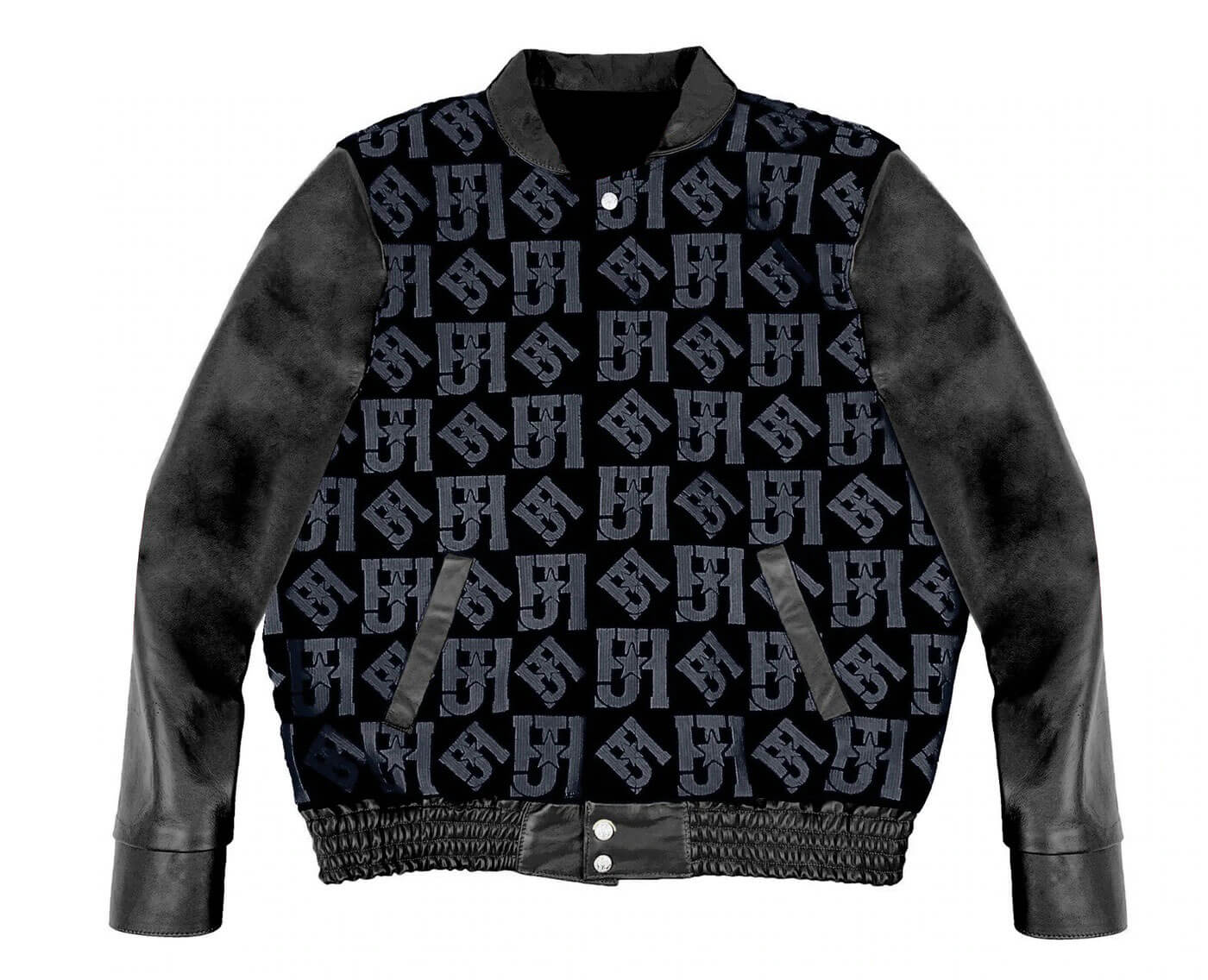Black JH Monogram Wool And Leather Jacket - Maker of Jacket