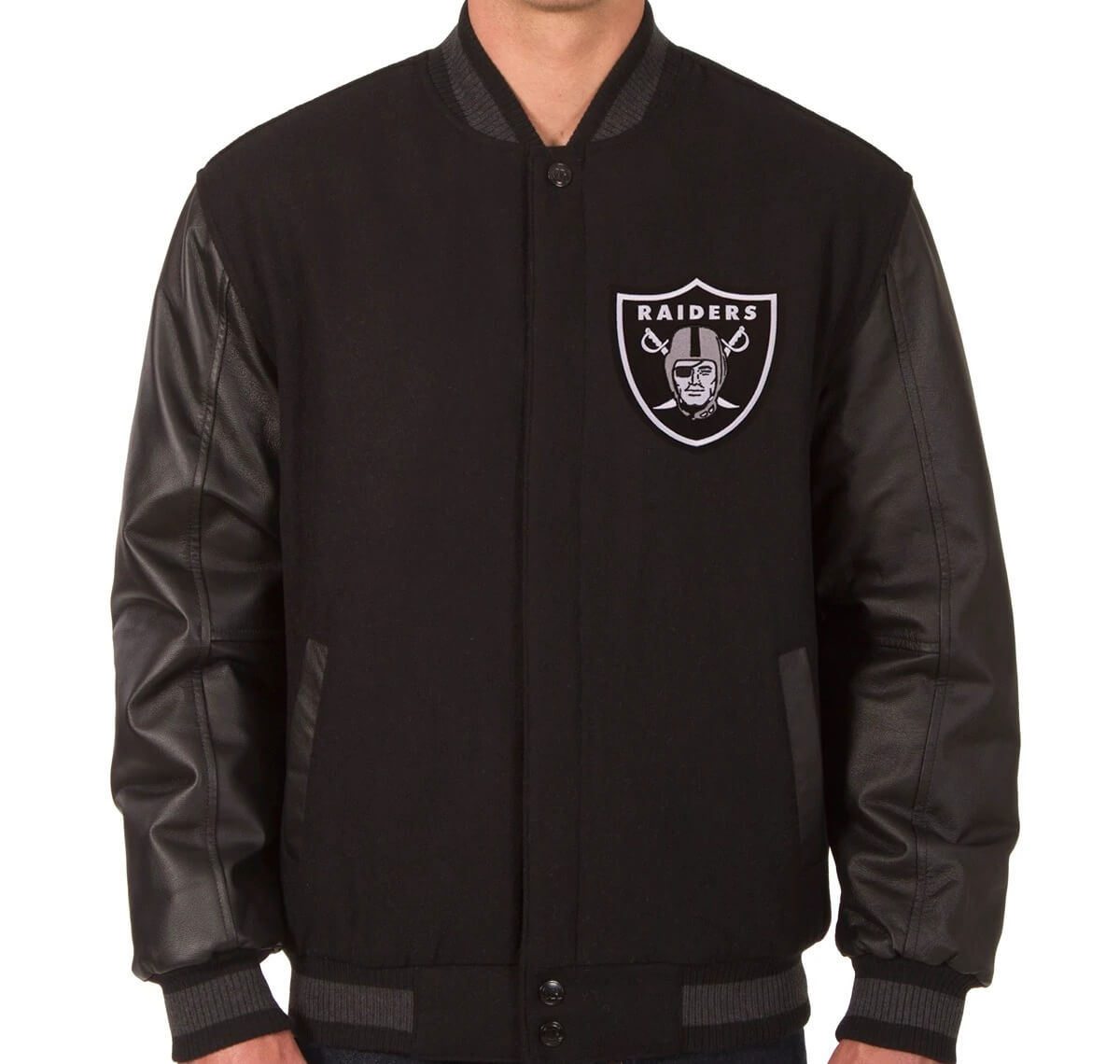 Black Las Vegas Raiders NFL Varsity Jacket (1) Black Las Vegas Raiders NFL Varsity Jacket
