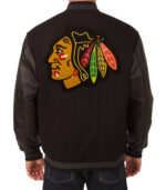 Black NHL Chicago Blackhawks Wool Leather Jacket